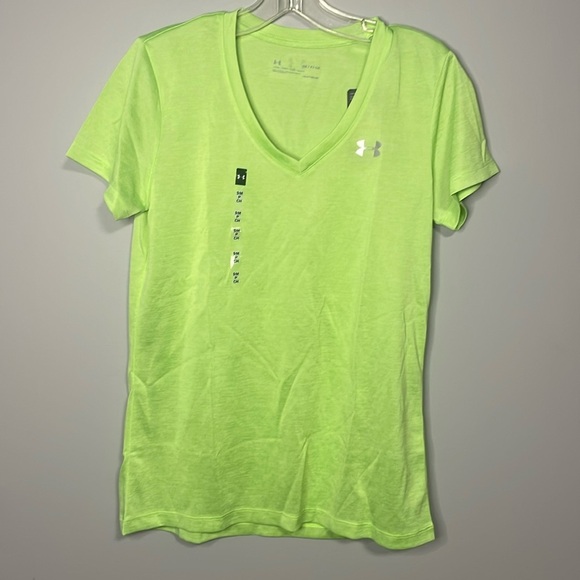 Under Armour Lime Green Loose Fit V Neck Tshirt Size Small NEW - Picture 1 of 5